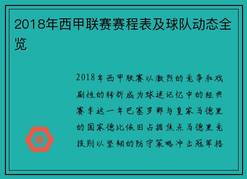 2018年西甲联赛赛程表及球队动态全览