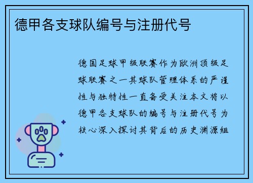 德甲各支球队编号与注册代号